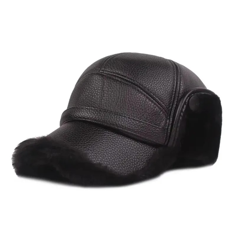 Multi Functional Foldable Winter Thickened Leather Cap With Built-in Earmuffs For Cold Wind As Warm Outdoor Sports Baseball Caps