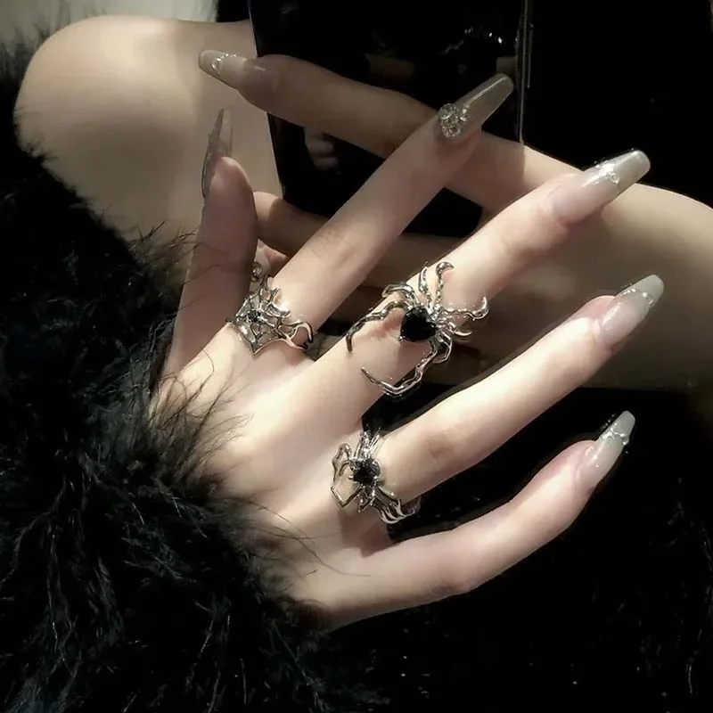 Retro Black Adjustable Spider Ring for Women Men Vintage Irregular Halloween Gothic Opening Finger Rings Женская Бижутерия Тренд