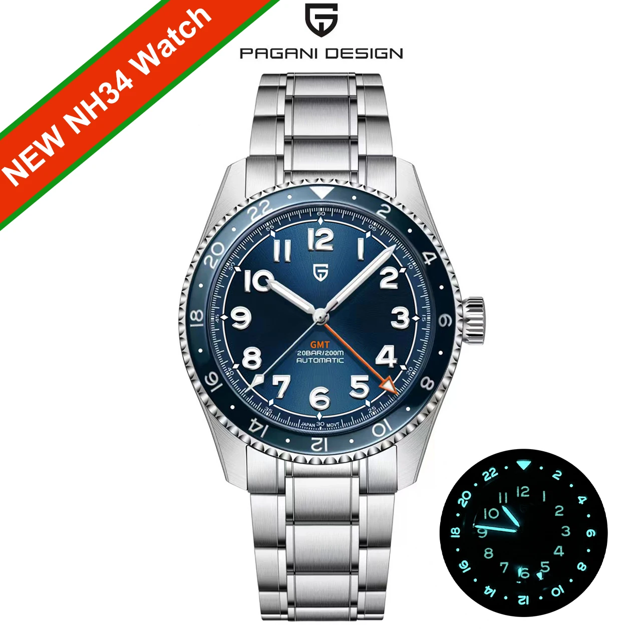 PAGANI DESIGN 2024 NEW PD1784 NH34 Men'S Sports Automatic Mechanical Stainless Steel Watch GMT Top Brand Sapphire reloj hombre