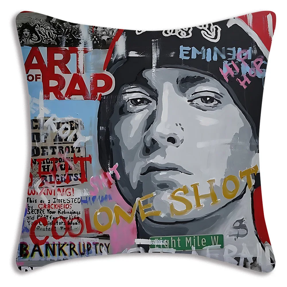 Eminem 8 Mile Hip Hop Rapper Pillow Covers Cartoon Sofa Decorative Home Double-sided Printing Short Plush Cute Cushion Cover 6