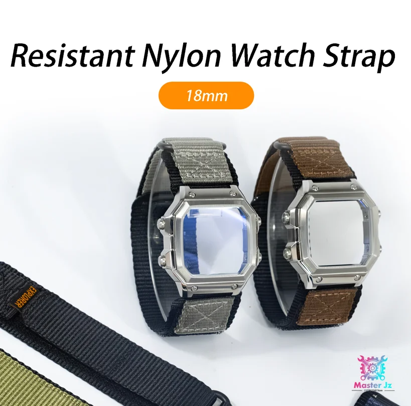 Breathable Sport Nylon Strap with Stainless Steel Waterproof Ring for Square Watch - 18mm Quick Release