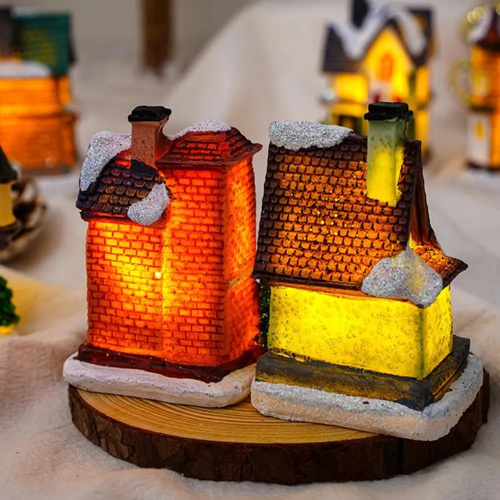 Christmas LED Light Ornaments Resin Mini House Miniature Village Building Xmas Glow Decor Gift Christmas Decoration Navidad Noel