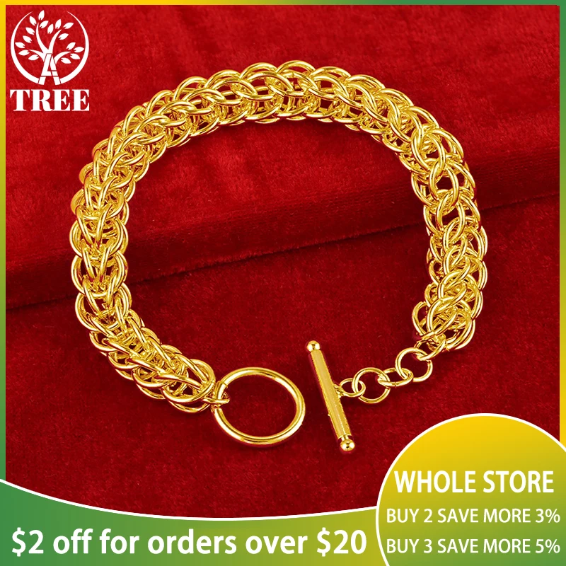 925 Sterling Silver 24K Gold Bracelet Gift For Woman Men Birthday Noble