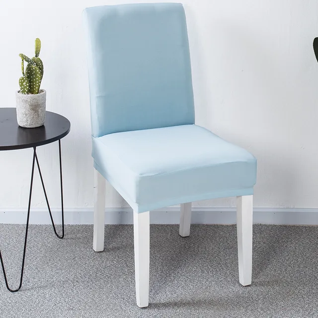 Solid Color Dining Room Lycra Spandex Chair Covers Stretch White Chair Seat Slip Cover Removable For Kitchen Restaurant Sky Blue