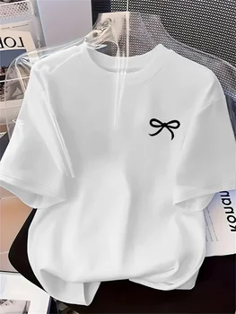New Women's T-shirt Black Bow Printed Simple Style Casual Fashion Short Sleeve T-shirt Soft Comfortable Summer Women Clothing 1