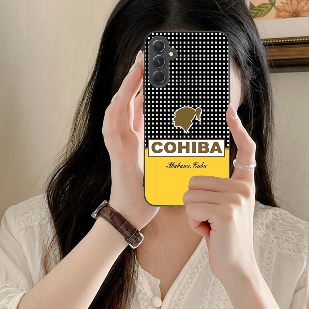 Luxury C-Cohiba Mobile Cell Phone Case For Samsung Galaxy A91 70 54 53 52 34 24 21 Note 20 10 M54 Plus Ultra 5G Black Cover