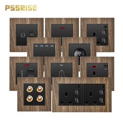 PSSRISE M01 Series UK Wall Switch Socket EU High Power Socket With USB Aluminum Alloy Wood Grain Panel For Lamp Water Heater