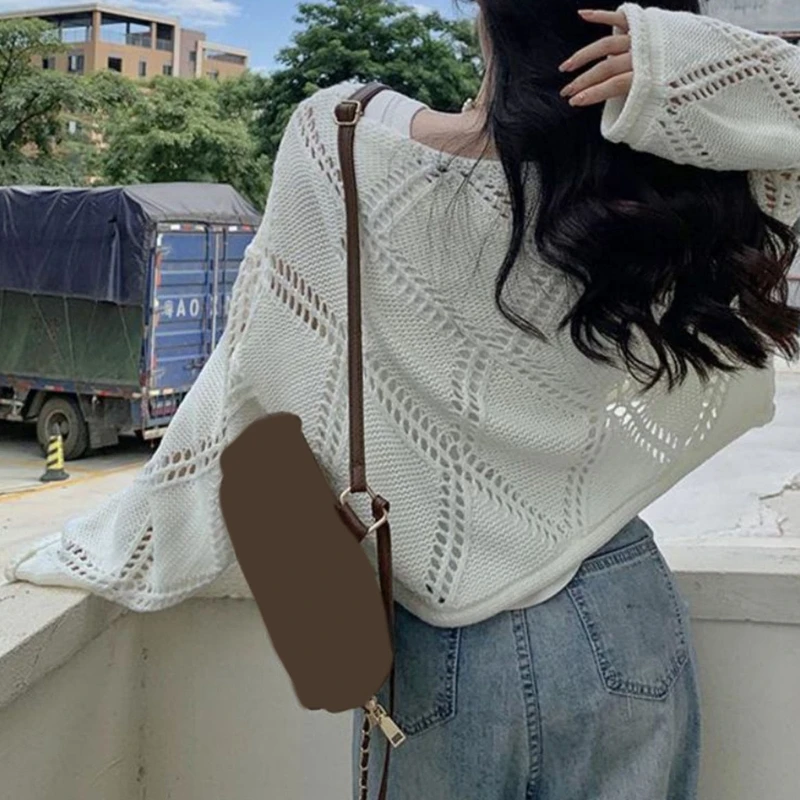 

Womens Hollow Out Slouchy Loose Sweater, Comfortable Versatile Pullover Shirt N7YE