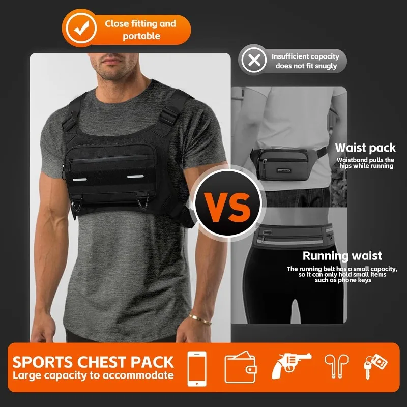 Sports Chest Bag Running Vest Bag Reflective Tape Waterproof and Anti-theft Suitable for Exercise Fishing Cycling and Hunting 4