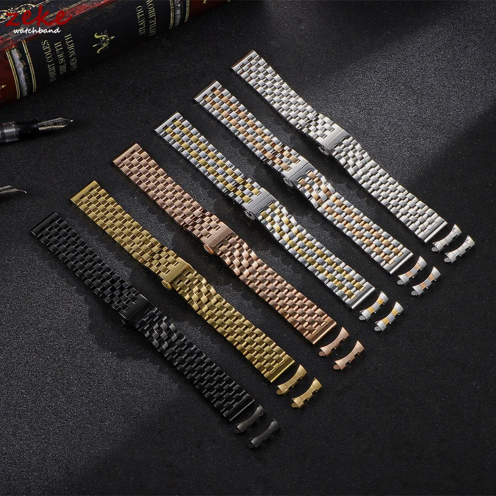 Stainless Steel Curved End Watch Bands with Butterfly Clasp