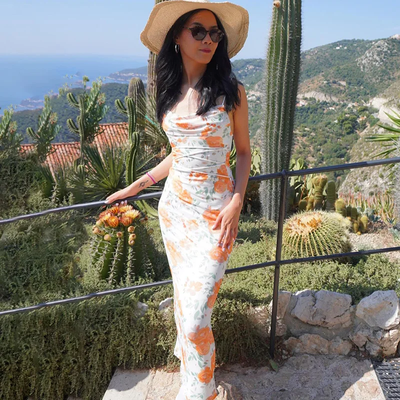 Women Summer Elegant Backless Print Prom Dress