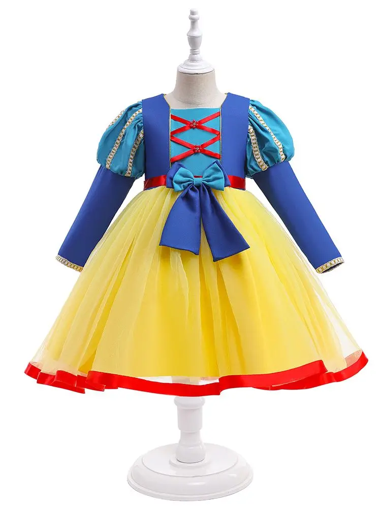 

Girls Party Dress 2022 New O-Neck Puff Sleeve Mesh Patchwork Dresses Children's Stage Performance Ball Gown Cosplay Costume