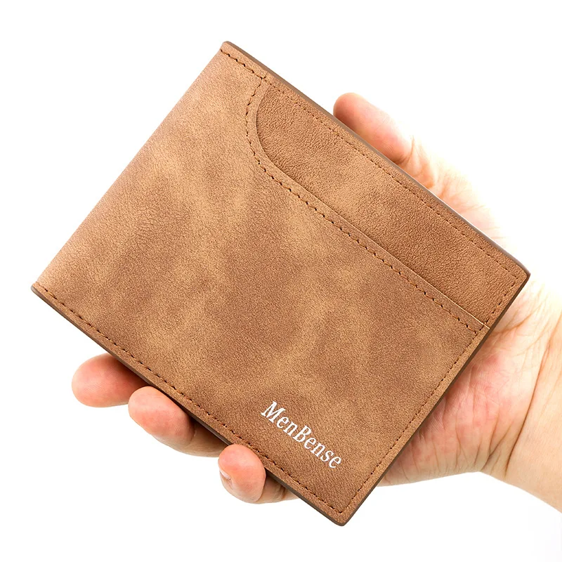 Purse Male Korean Frosted Men's Short Wallet PU leather Fashion Change Bag Large Capacity Multi card ID Bag Letter Men's Wallet