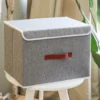 New Linen Fabric Foldable Storage Box Cube Closet Organizer for Toys Shelves Clothes with Lid Faux Leather Handles 6