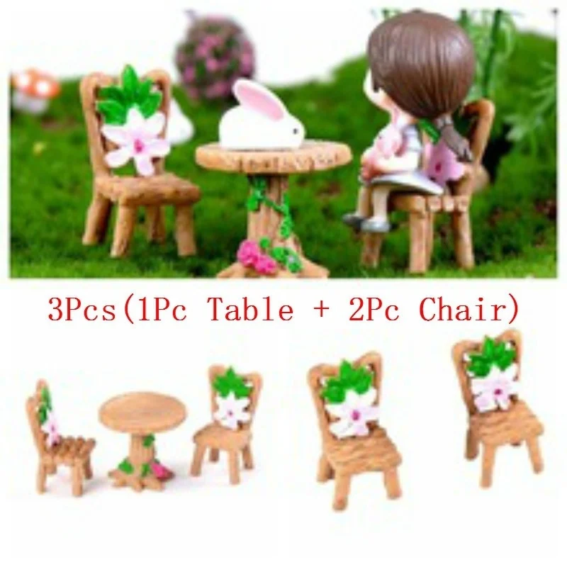 테이블 의자 송진 공예 마이크로 풍경 장식, 요정 정원 미니어처 테라리움 입상 장식, 3 개/세트