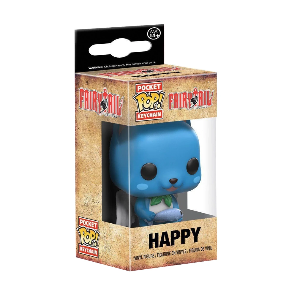 Funko Pop Keychain Fairy Tail Kawaii Blue Cat HAPPY Anime Mini Action Toy Figures Doll Model Backpack Pocket Keychain Child Gift 2