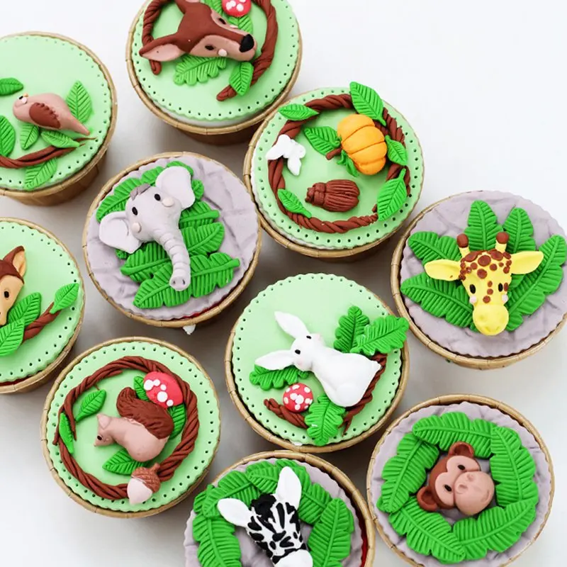 Jungle Animal Turtle Leaves Fondant Biscuit Mold Baking Cookiel Stamp Mould Safari Birhtday Party Mousse Cake Decoration