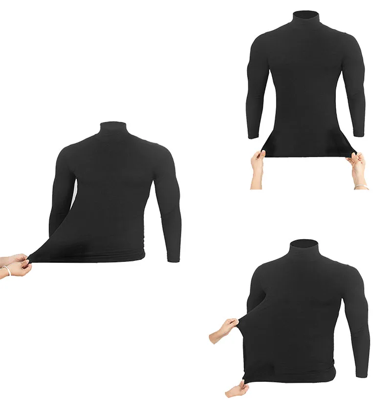 Muscle Brothers Herbst Winter High Neck Langarm Strumpfhosen Männer Training Einfarbig T-shirt Sport Mode Marke Fitness Kleidung – Detail 11