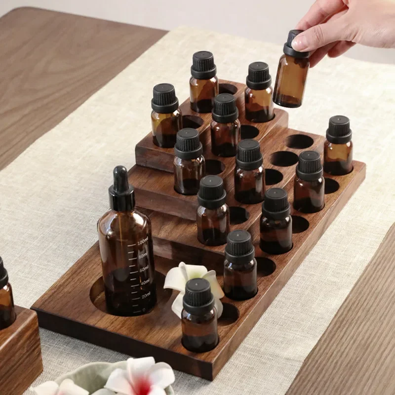 Retro Essential Oil Bottle Storage Box Beauty Salon Wood Split Bottled Display Rack Incense Smoked Storage Rack 2
