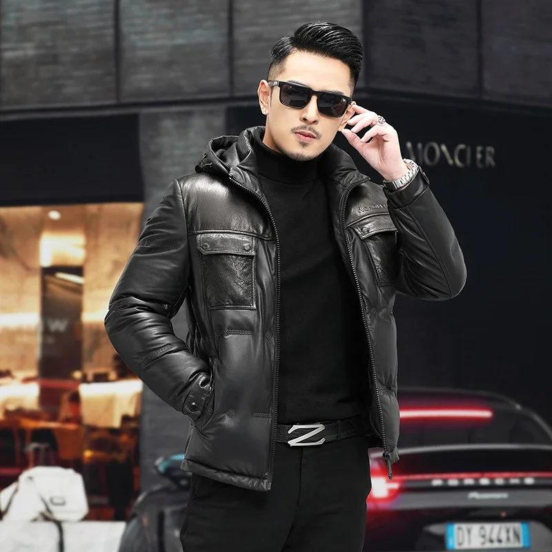 

Tcyeek Winter Warm Man Down Jackets Fashion Genuine Leather Jacket Men Thickened Sheepskin 90% White Duck Coats Clothes