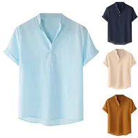 Male Solid Turndown Collar Blouse Short Sleeve Linen Cotton Casual Summer Shirt Tops Man Shirt Clothes Plus Size Camisas Hombre