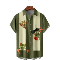 Cartoon Funny Frog Print Summer Fashion Men's Short Sleeve Casual Shirt Street Hip Hop Party Men's Shirt Oversized Tops 2