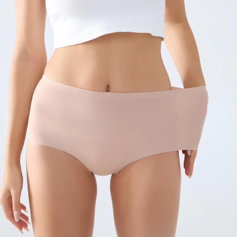 5Pcs High Waist Seamless Women's Panties Sexy Ice Silk Breathable Stretchy Intimates Plus Size Solid Color Sport Lingerie XS-XXL