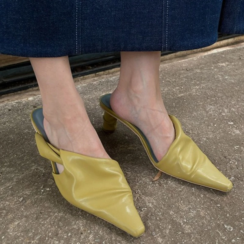 

Feminino Sexy Pointed Toe Ladies Shoes Solid Slippers Women Gentle Elegant Zapatos Mujer Summer New Fashion Mules Flip Flops
