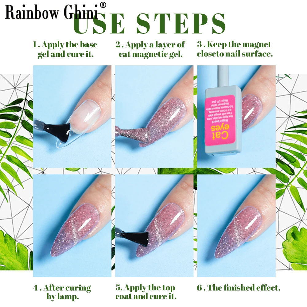 Rainbow Ghini 10ml Green Color Gemstone Cat Eye Gel Nail Polish Pretty Semi-permanent UV LED Gel All For Manicure Decorate 4