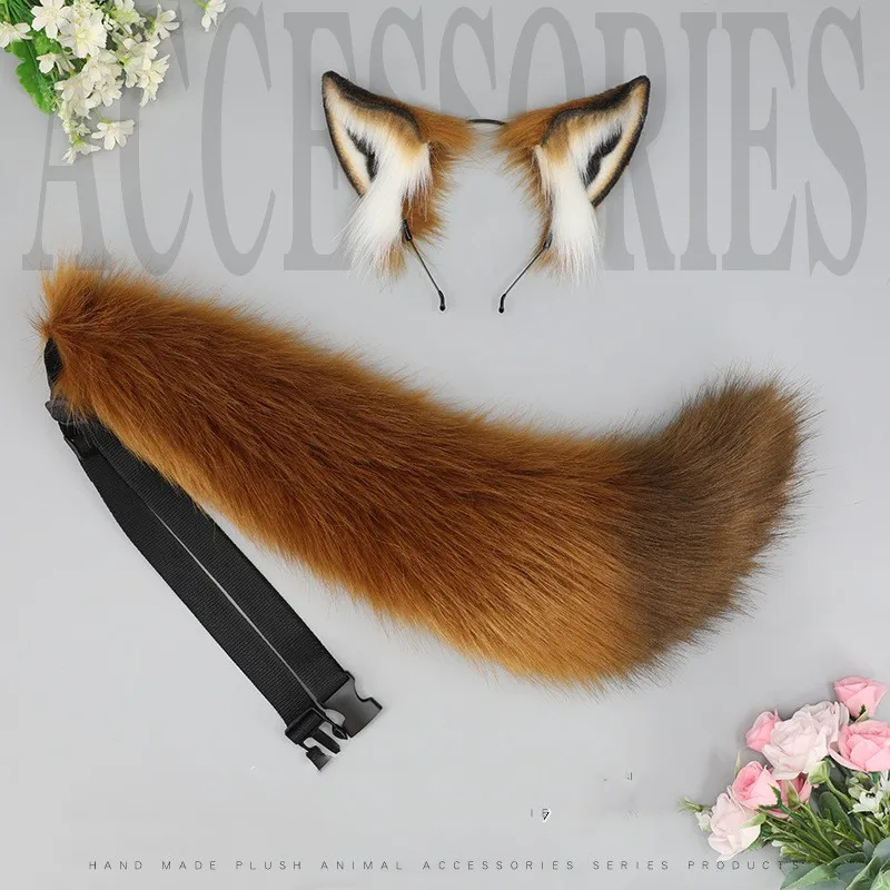 Animal Cosplay Costume Fox Ear Fox Tail Props Headdress Wolf King Cat Ear Headband COSPLAY Handmade Long Jackal Tail Anime Hair Accessories