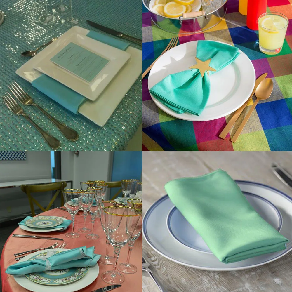 Turquoise Linen Napkins Set of 4 Cloth Dinner Cocktail Napkins Wedding  Light Teal Mint Blue 