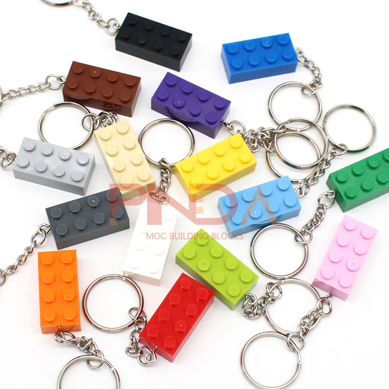 10Pcs MOC 2x4 열쇠 고리 빌딩 블록 MOC 벽돌 키 체인 벽돌 플레이트 호환 크리 에이 티브 선물