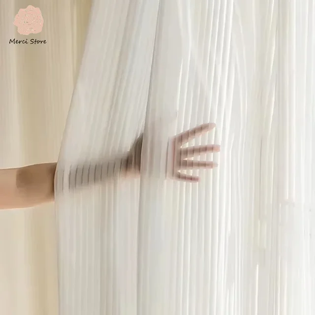 Striped Vertical Privacy Tulle for Windows Transparent Chiffon White Tulle Blinds Sheer Curtains for Living Room Bedroom Net 커튼