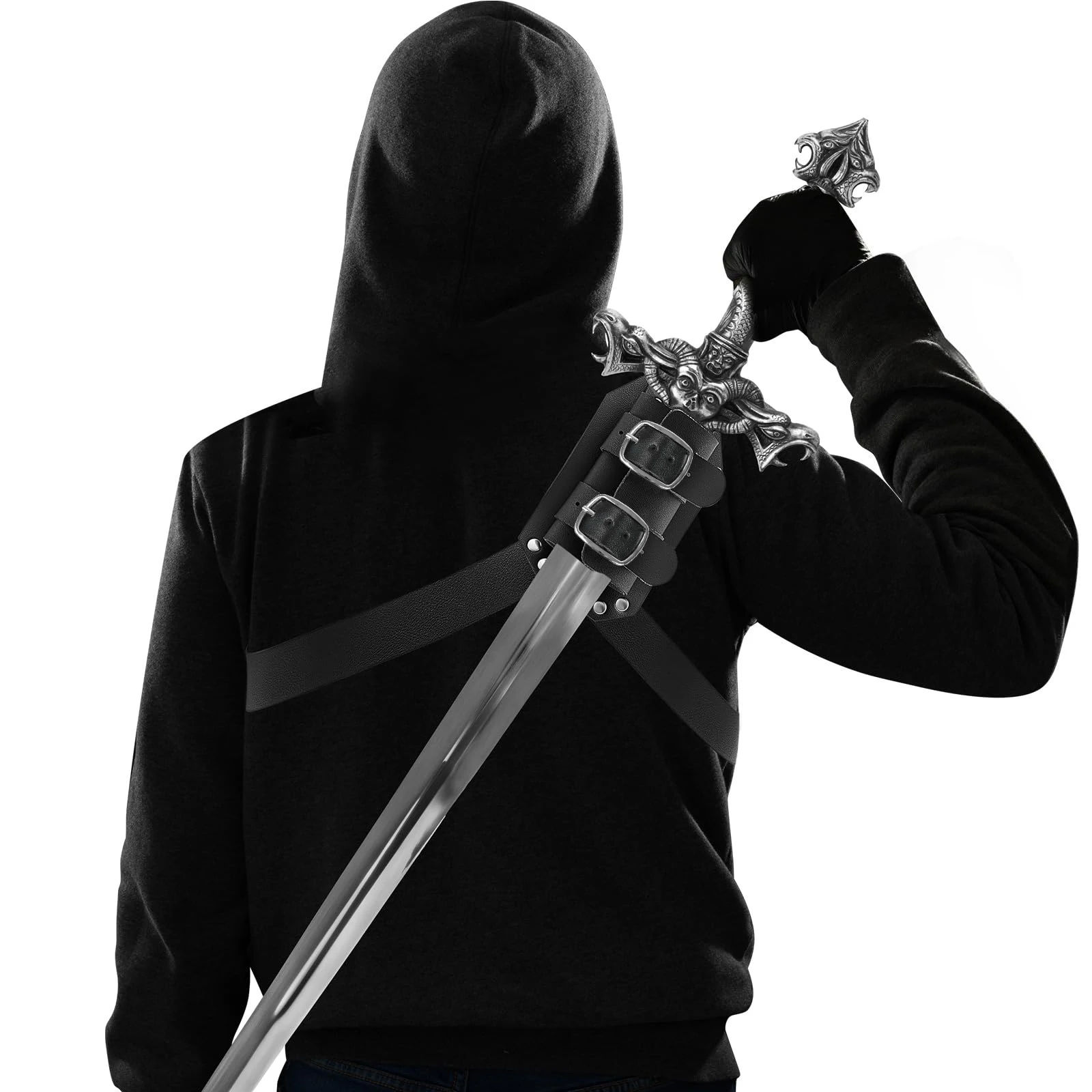 Punk Viking Medieval Knight Sword Scabbard PU Leather Halloween Costume Accessory for LARP Stage Role Play