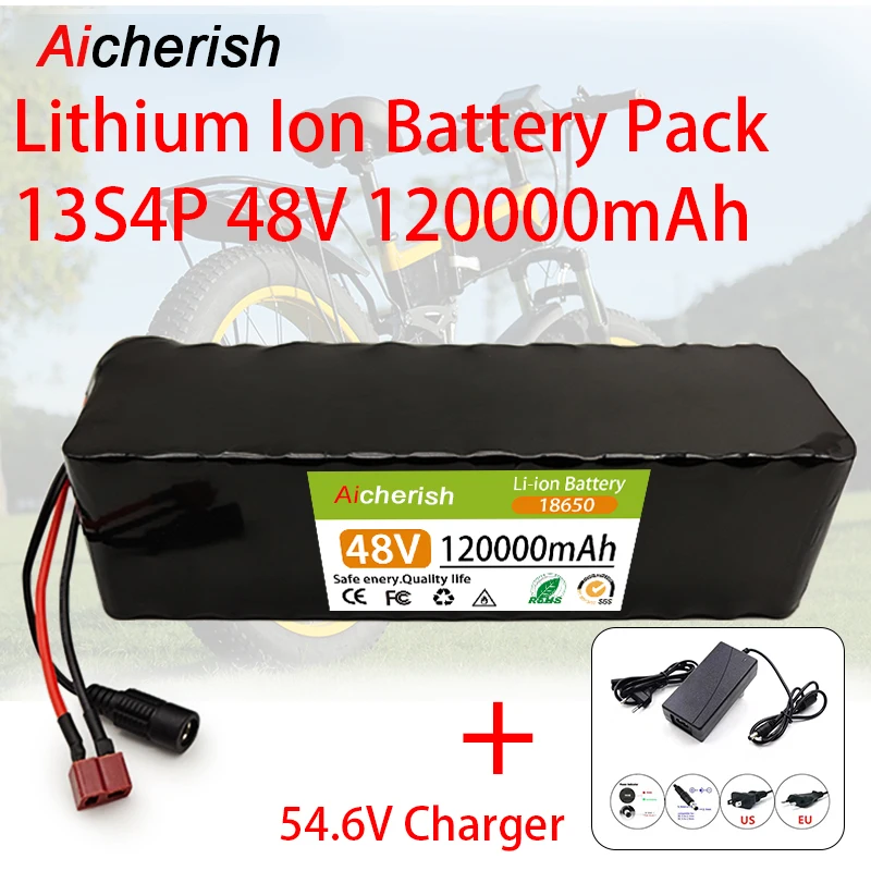 

48V 120Ah Lithium Battery Pack 13S4P For Electric Scooter Motorcycles E-Bike Rechargeable Li-ion Battery With BMS+ 54.6V Charger