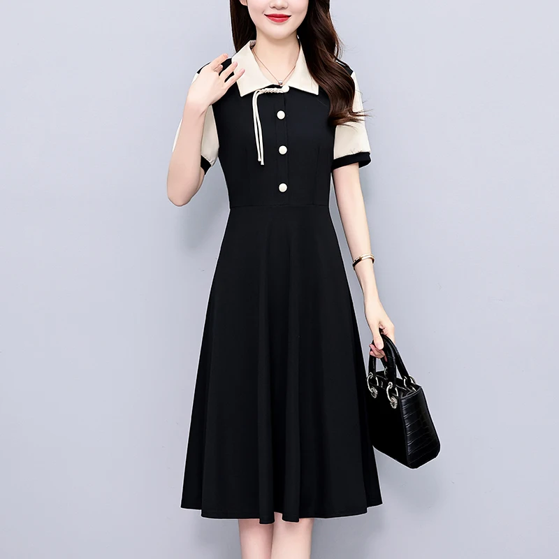 

Платье женское хлопковое ТРАПЕЦИЕВИДНОЕ с отложным воротником, элегантный однобортный винтажный сарафан с коротким рукавом, большие размеры 5XL, на лето