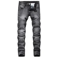 Men's New Casual Motorcycle Jeans Hip Hop Street Riding Stretch Slim Fit Straight Pants Patchwork Fashion Denim Trousers Male 1