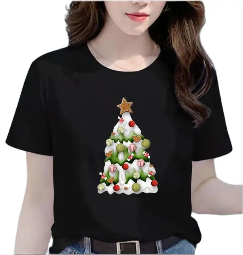 

Christmas Tshirt Merry Christmas Girl Bestie Dress Up Christmas Tree Print Female T-shirt Kawaii Clothes Women Clothing Tops Tee