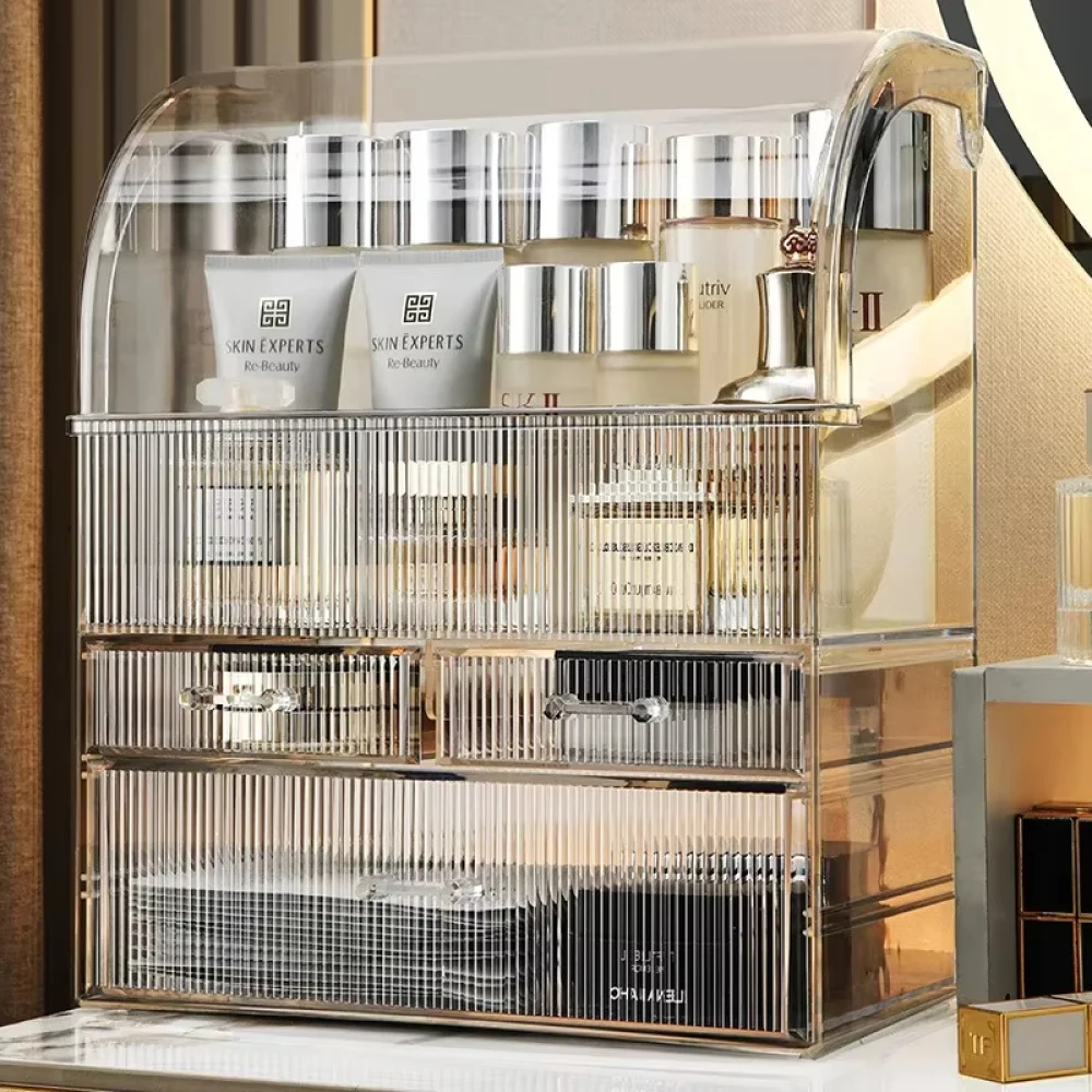 Makeup Drawer Large Organizer multi-function Clear Acrylic Box With Perfume Cosmetic Display Capacity Lid Cosmet Storage Box 4