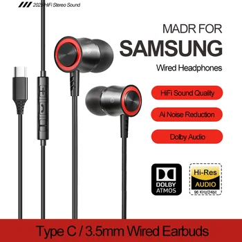 USB C Headphones Dolby Sound With Noise Reduction Type C 3.5mm Music Wired Earbuds For Samsung Galaxy S24 S23 Ultra iPhone 16 15 1