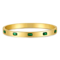 Trendy Chic Green Cubic Zircon Stainless Steel Bangle Bracelet for Women Charm Texture Simple Gold Color Open Bangle Accessories 1