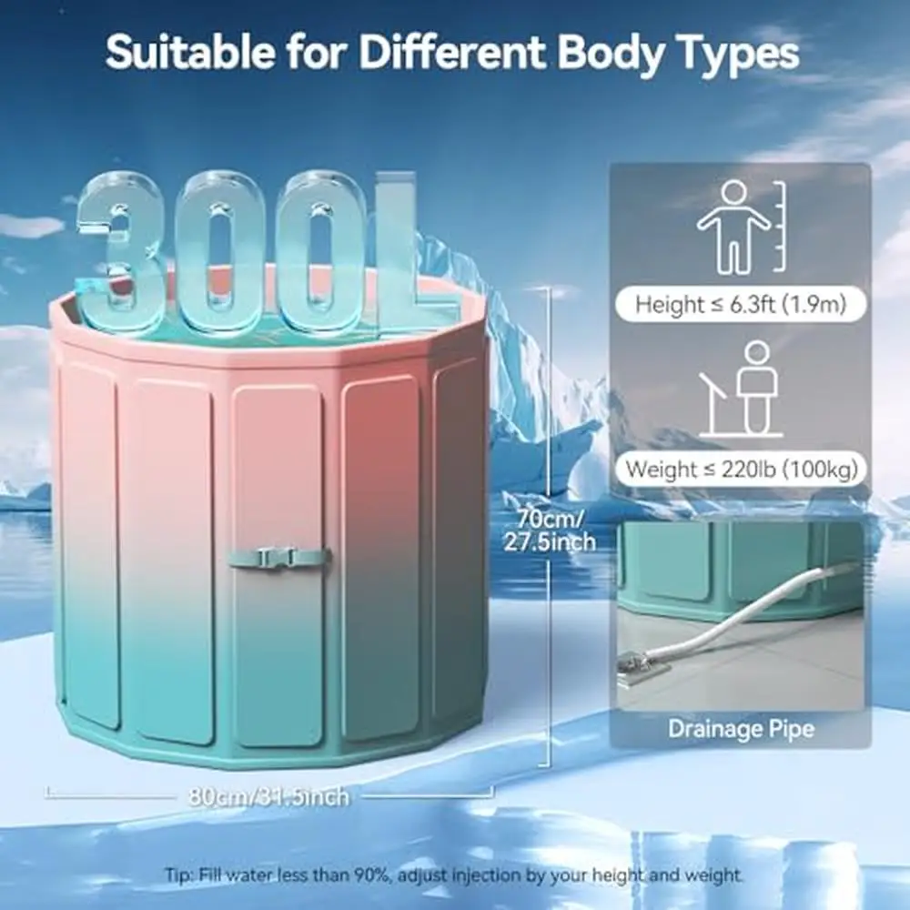 Foldable Ice Bath Tub Large Size 77 Gal Muscle Recovery Outdoors Gyms Quick Opening Portable Cold Water Therapy No Installation 5