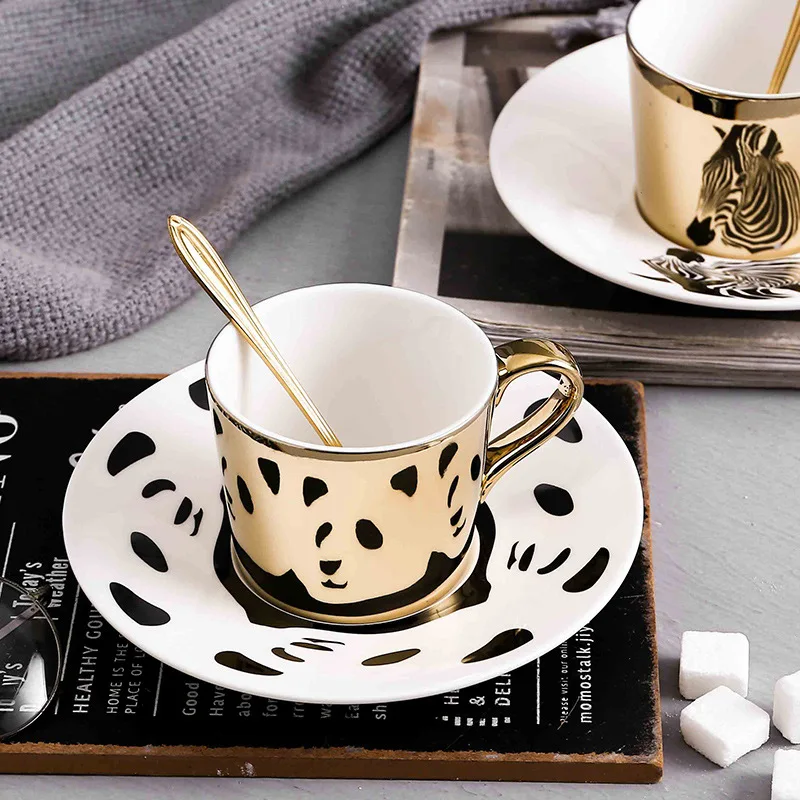 

Creative Animal Reflection Ceramic Coffee Cup Electroplated Mirror Cup Plate Afternoon Tea Cup Set Couple Cup Gifts