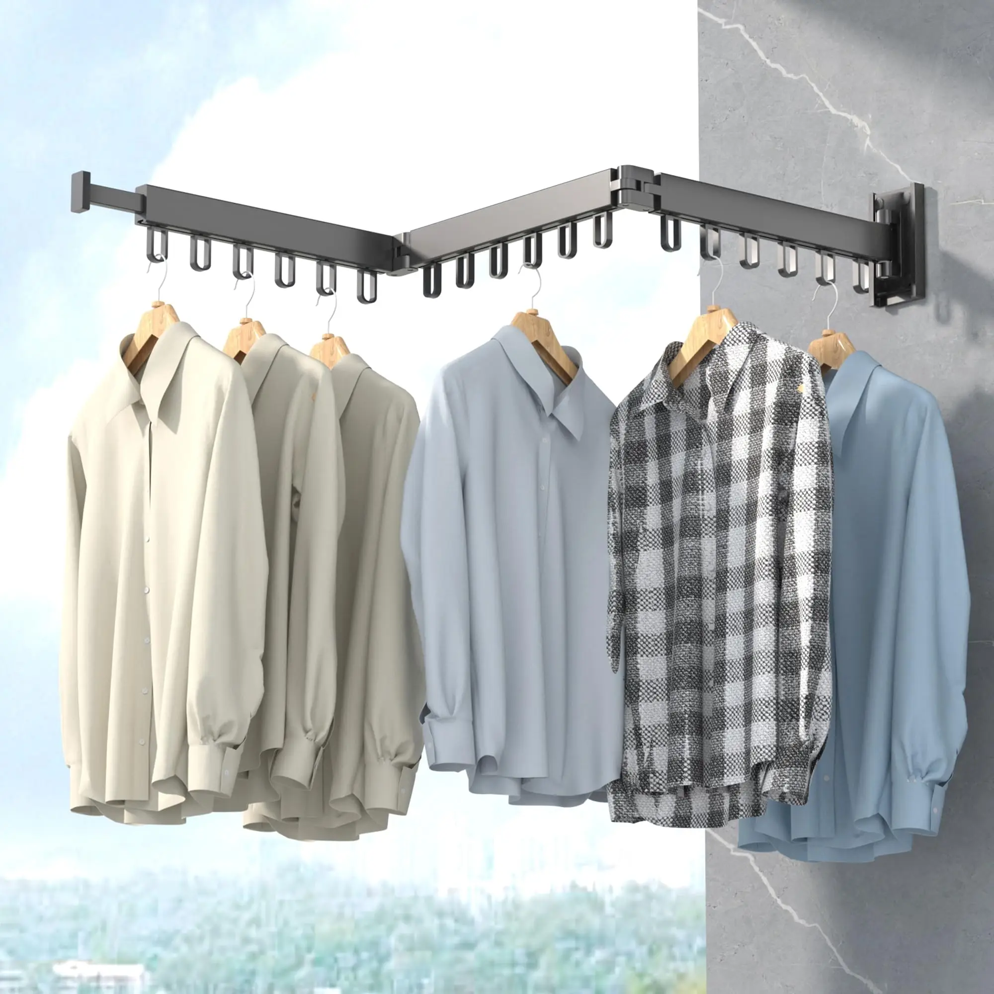 Clothes drying rack UNTIOR Retractable Cloth Drying Rack Collapsible Cloth Hanger Aluminum Wall Mount Indoor Space Saving Home Laundry Drying rack