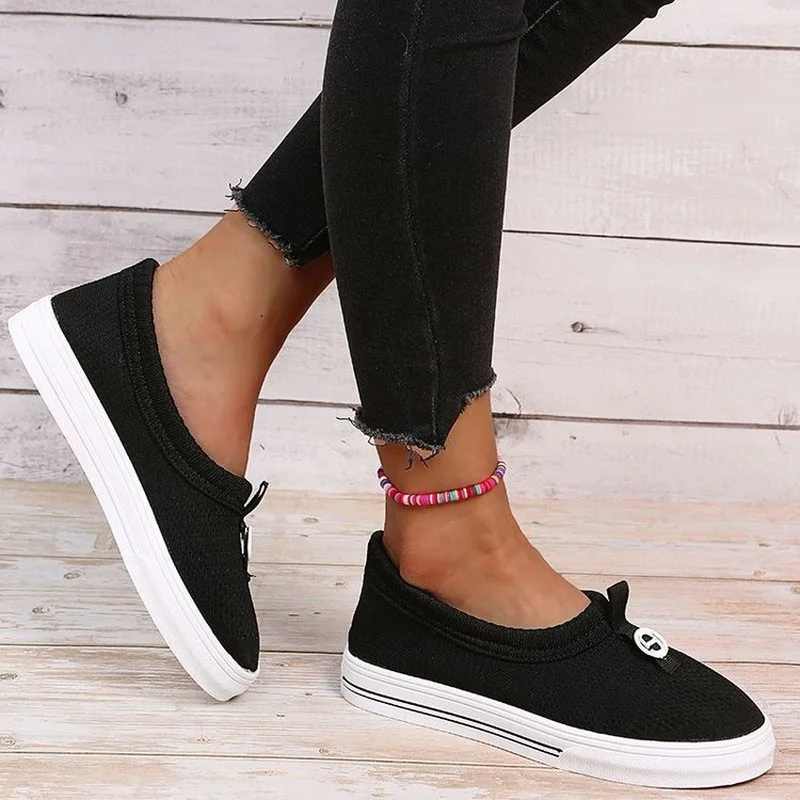 Ladies Casual Vulcanized Shoes Ladies Mesh Sneakers Ladies Knit Flat Ladies Slip-on Women's Shoes Size 43 Feminino Zapatos