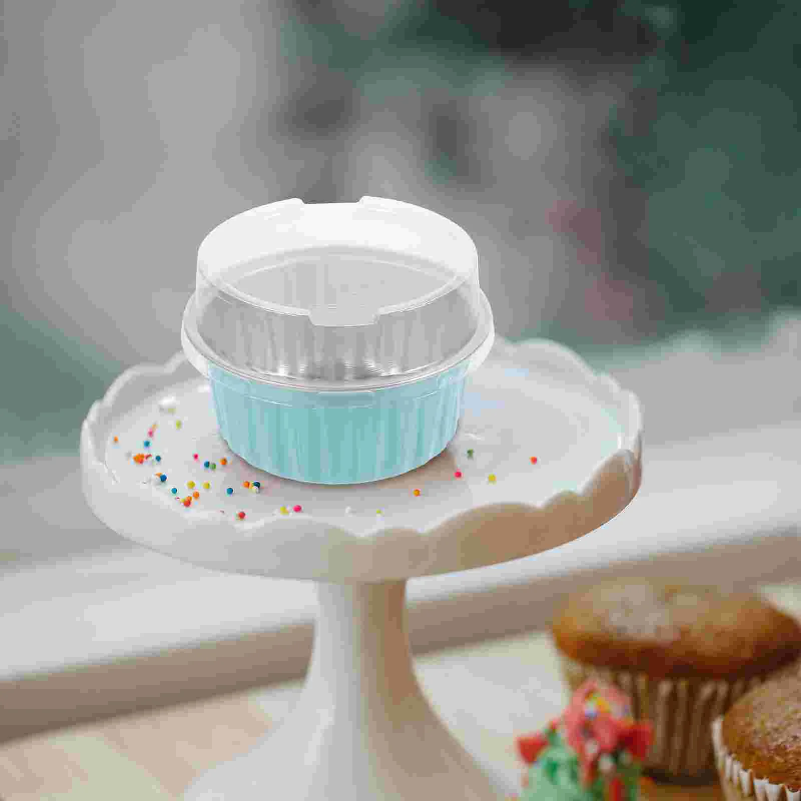 

40 Sets Aluminum Foil Cake Baking Pan with Lids Egg Tart Baking Cups Dessert Baking Cups