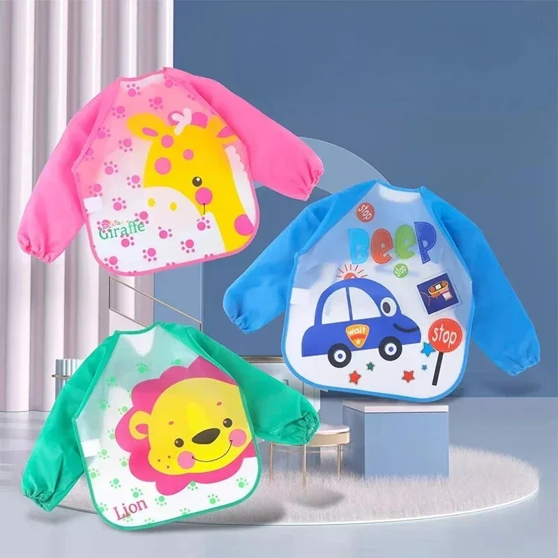 Cute Cartoon Baby Bibs Waterproof EVA Children Full Sleeve Bibs Children Apron Long Sleeve Feeding Food Burp Cloths for Soup