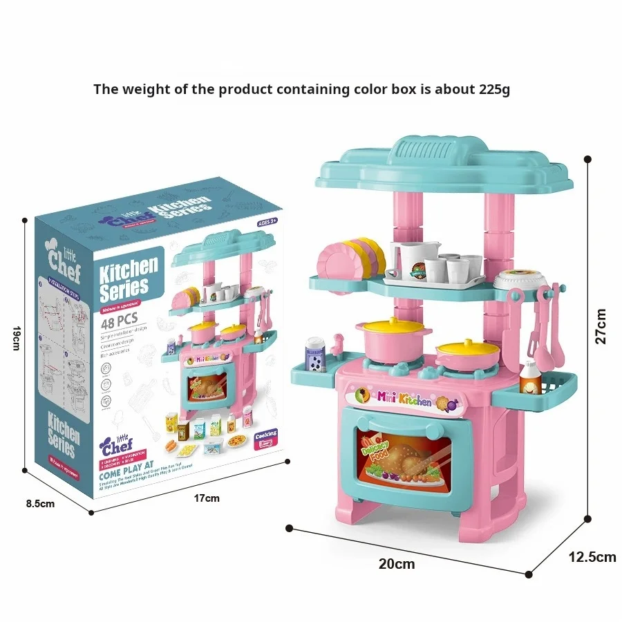 Mini Kitchen Counter Play Set DIY Simulated Cooking Food Tableware Play House Role Pretend Game Toy Gift Kid Boy