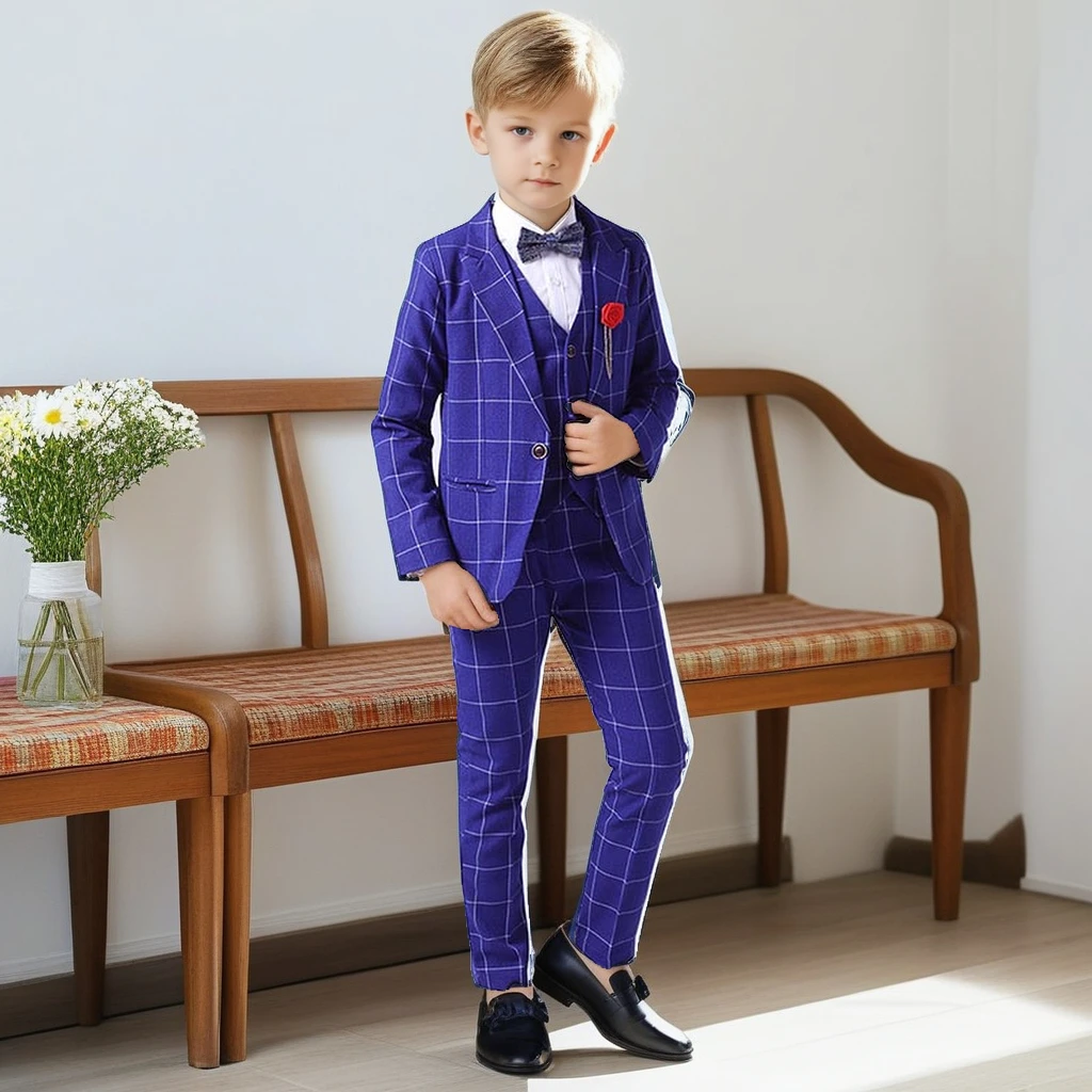 Boys Plaid Suit Spring 2025 Fashion England Wedding Evening Tuxedo Elegant School Children Host Speech Performance Blazers Set 6
