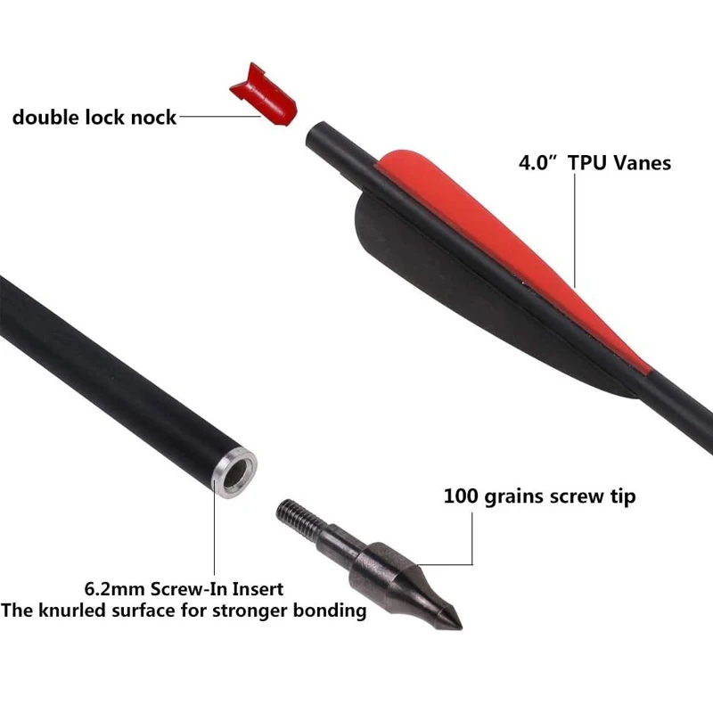 Carbon Crossbow Arrows with Half Moon Nock and Broadheads - Available in Sets of 6, 12, or 24